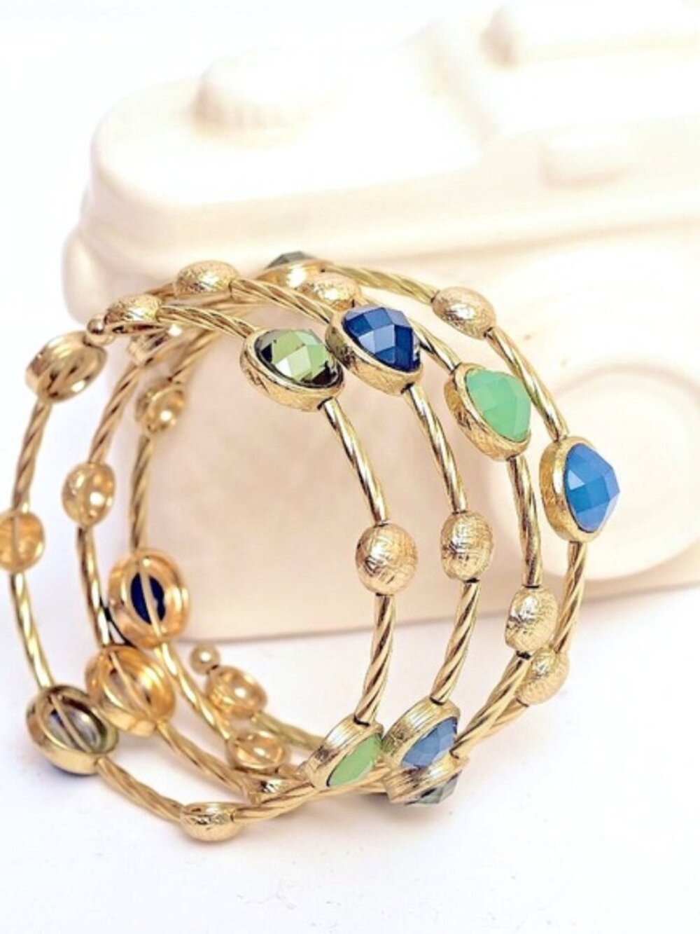 PRETTY Blues, Green & Gold Multi-Colored Coil Bracelet - Picture 1 of 5